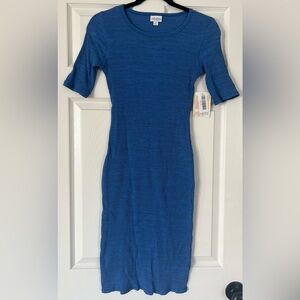 Blue Ribbed Midi Dress